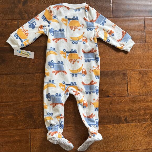 Carter's Boys 12 Month Fleece Pajamas Lot of 2 Footies Trucks Cozy Soft NEW - Picture 5 of 9